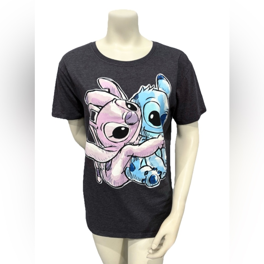 Disney Stitch & Angel Graphic Tee Shirt | Dark Heather Charcoal | Women’s Large